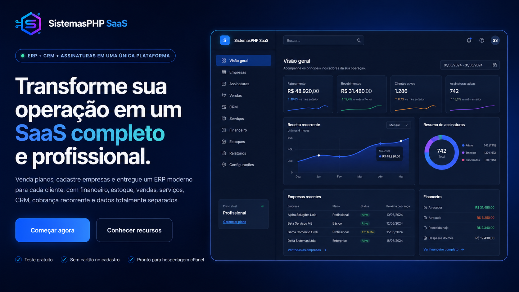 Banner principal do SistemasPHP SaaS
